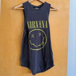 Nirvana Band Tee Muscle Tank | Washed Black Graphic Top Size S